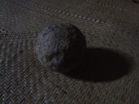 This cannon ball was found recently when the longhouse was moved, it is to big to have come from the cannon used by Rentap, most likely it would have come from the "Bujang Sadok" that is the 12 pound cannon brought to the mountain by the Brooke forces. 